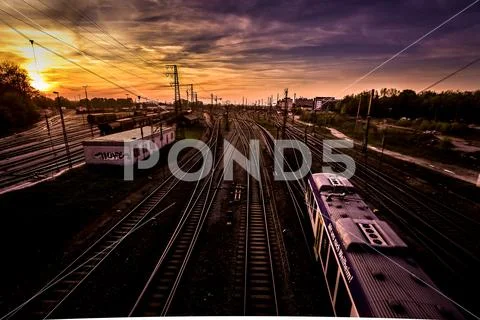 Sunset Railyard Station Stock Photos
