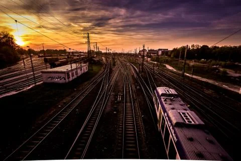 Sunset Railyard Station Stock Photos