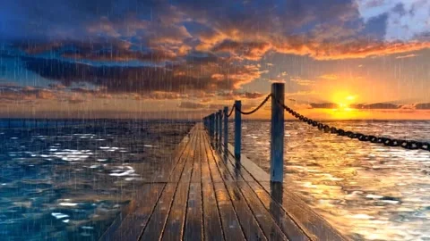 Sunset with raindrops on the pier Video stock 220244760