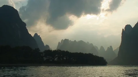 Sunset Rays &amp; Dragon's Backbone, South China Stock Footage 92394535