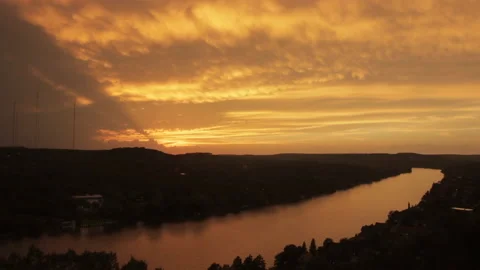 Sunset Rays to Long Exposure Night Timelapse of Lake Austin from Mount Bonnell Stock Footage 148302312