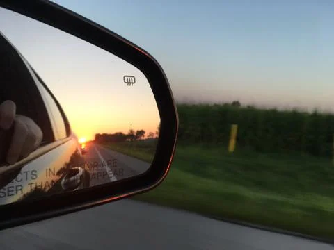 Sunset in Rearview Mirror, Car Stock Photos