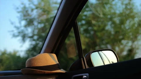 Sunset in rearview mirror Stock Footage 52684716