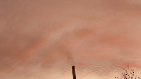 Sunset with red clouds and the chimney Stock Footage 165859422