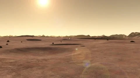 Sunset on a red crater planet Stock Footage 49208479