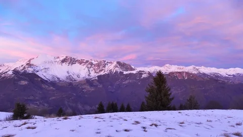 Sunset red reflection on mountain range Stock Footage 110811358