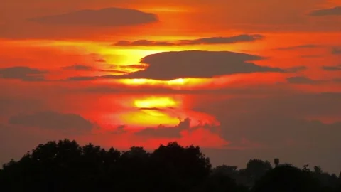 Sunset on red sky clouds motion time-lapse background - long shot Stock Footage 84806751