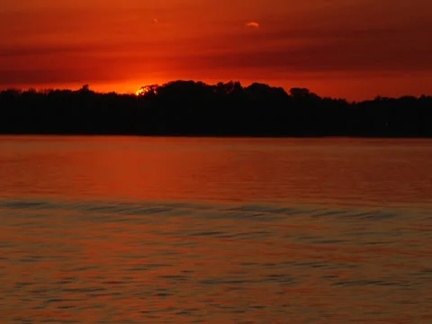Sunset  red sky over lake Stock Footage 22957532