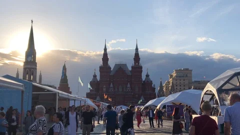 Sunset On Red Square Near The Branch Of The Historical Museum, Moscow Stock Footage 109461571