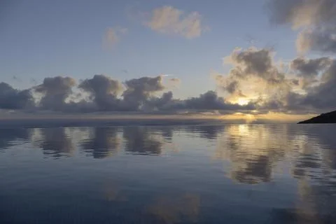 Sunset reflected in an infinity pool, Madeira, Portugal, Europe Stock Photos