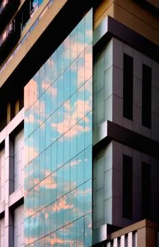 Sunset reflected in a modern building Foto stock