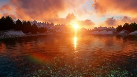 Sunset reflecting on Lake Mountain Stock Footage 77714970