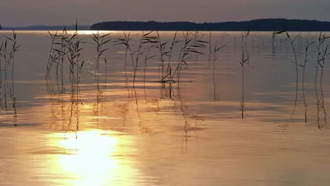 Sunset reflecting from water surface at lake Saimaa. Stock Footage 272266442