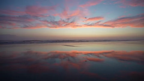 Sunset Reflection at Beach, Ocean, Waves Stock Footage 341367445