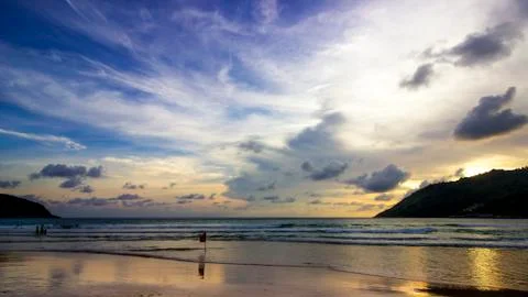Sunset reflection on the beach Stock Photos