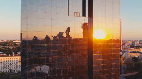 Sunset reflection on the high rise building mirror glass windows. Stock Footage 92049918