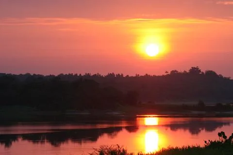 Sunset, reflection, Manacapuru, Amazon river basin, Brazil Stock Photos