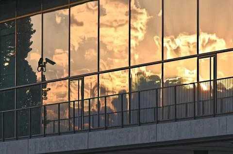 Sunset Reflection on Modern Glass Building Stock Photos