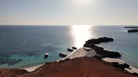  Sunset Reflection Over Arabian Sea Rocky Coastline, Daymaniyat Islands Oman Stock Footage 333477022