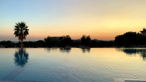Sunset reflection in pool water in Dubrovnik Croatia Stock Footage 116134640