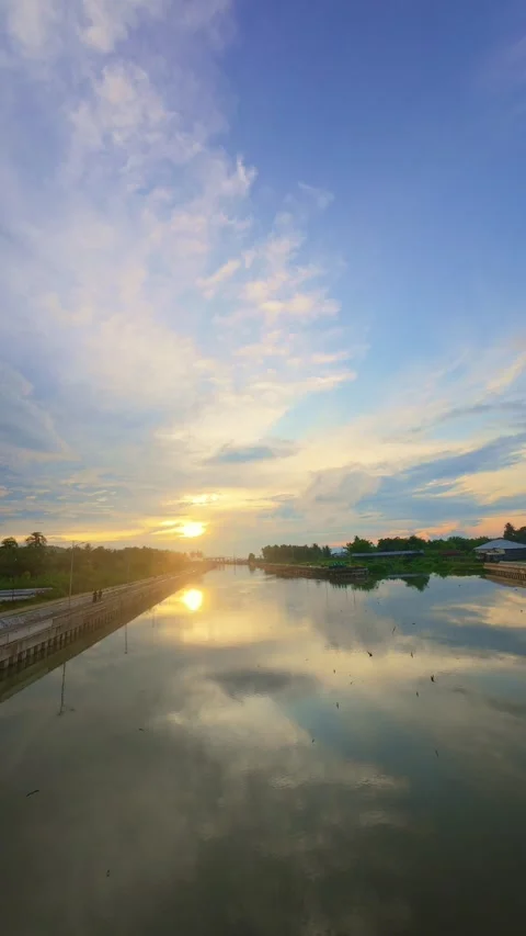 Sunset Reflection on River with Cloudy Sky Video stock 308767484