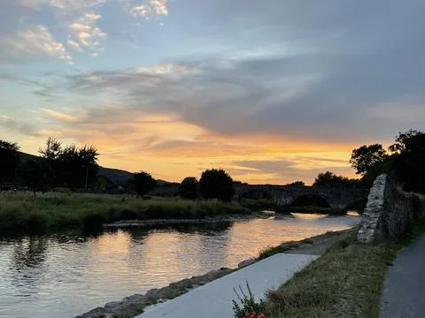 Sunset reflection on the river. 스톡 사진