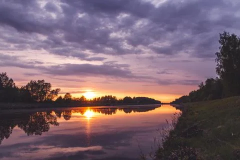Sunset Reflection on River Stock Photos