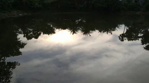 Sunset Reflection on Rural Pond Stock Footage 127053677