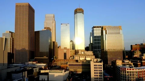 Sunset Reflection Off Skyscraper, Aerial Drone, Minneapolis Video stock 115043330