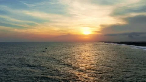 Sunset reflection spreading across peaceful ocean Stock Footage 335440114