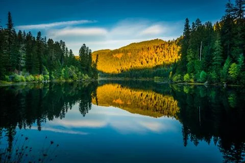 Sunset Reflection Toketee Lake Umpqua River Oregon Stock Photos