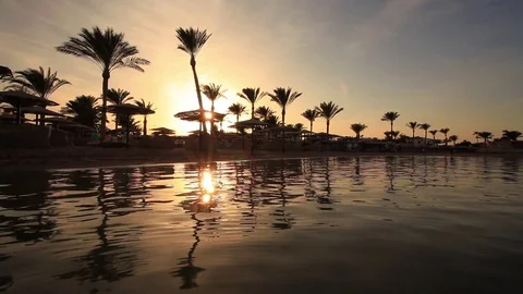 Sunset reflection in the water on the beach. Egypt Video stock 72275515