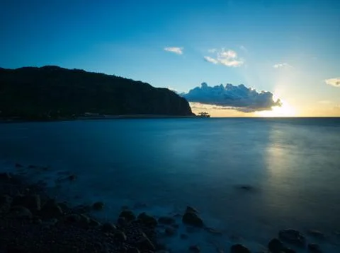 Sunset reflection in water with construction site Stock Photos