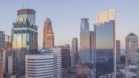 Sunset Reflections in this High Angle Timelapse of Downtown Minneapolis Stock Footage 87915006