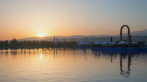 Sunset reflections in lake in Dushanbe Video stock 63153620