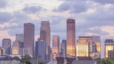 Sunset Reflections in Minneapolis Skyline Stock Footage 81144970