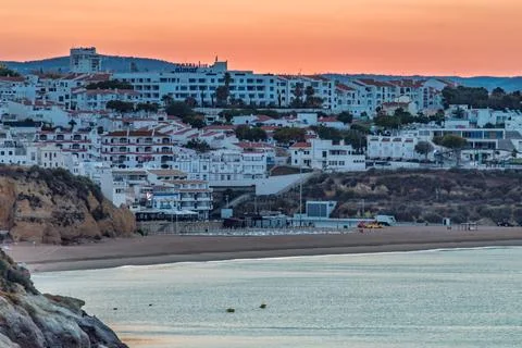 Sunset reflections over Albufeira's beaches Stock Photos