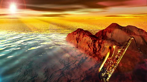 Sunset reflections on a sax on the shore seamless loop Stock Footage 171976778