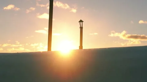 Sunset with reflections on the snow (1) Stockbeeldmateriaal 48630916