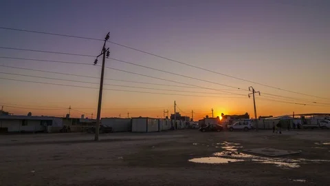 Sunset in a refugee camp in Kurdistan Stock Footage 76550154