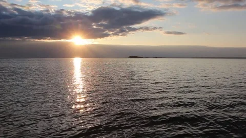 Sunset on the reservoir. Ob River, Siberia, Russia Stock Footage 81204053