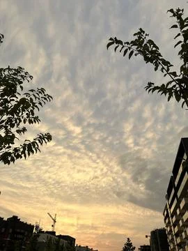 Sunset in residential complex clouds Stock Photos