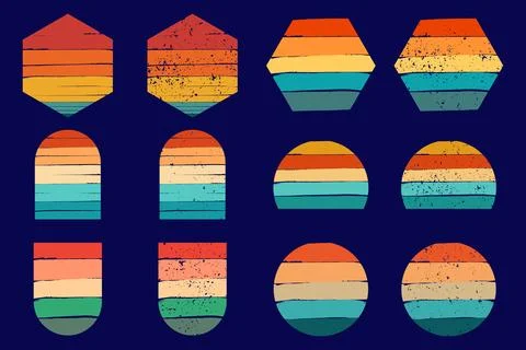 Sunset Retro Vintage Bundle for T-Shirt Design vintage 90s lines Stock Illustration