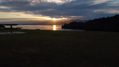Sunset reveal drone shot Stock Footage 154577553