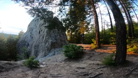 Sunset Reveal of Eagle Rocks Near Ardino, Bulgaria Stock Footage 321337735