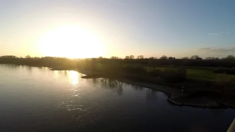 Sunset at the Rhine in Meerbusch - Time lapse Stock Footage