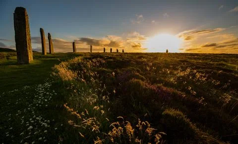 Sunset at the Ring of Brodgar in Orkney Stock Photos