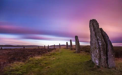 Sunset from the Ring of Brodgar in Stenness Orkney Foto stock