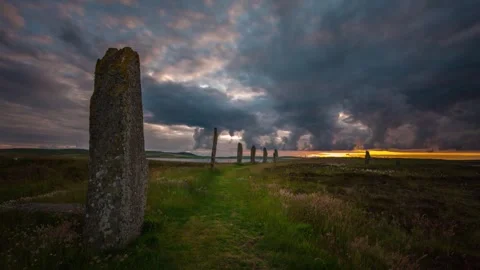 Sunset at the ring of brodgar time lapse 4k Stock-Footage 253194508