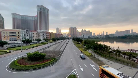 Sunset ring overpass,casino,Taipa, Macau Stock Footage 167753478